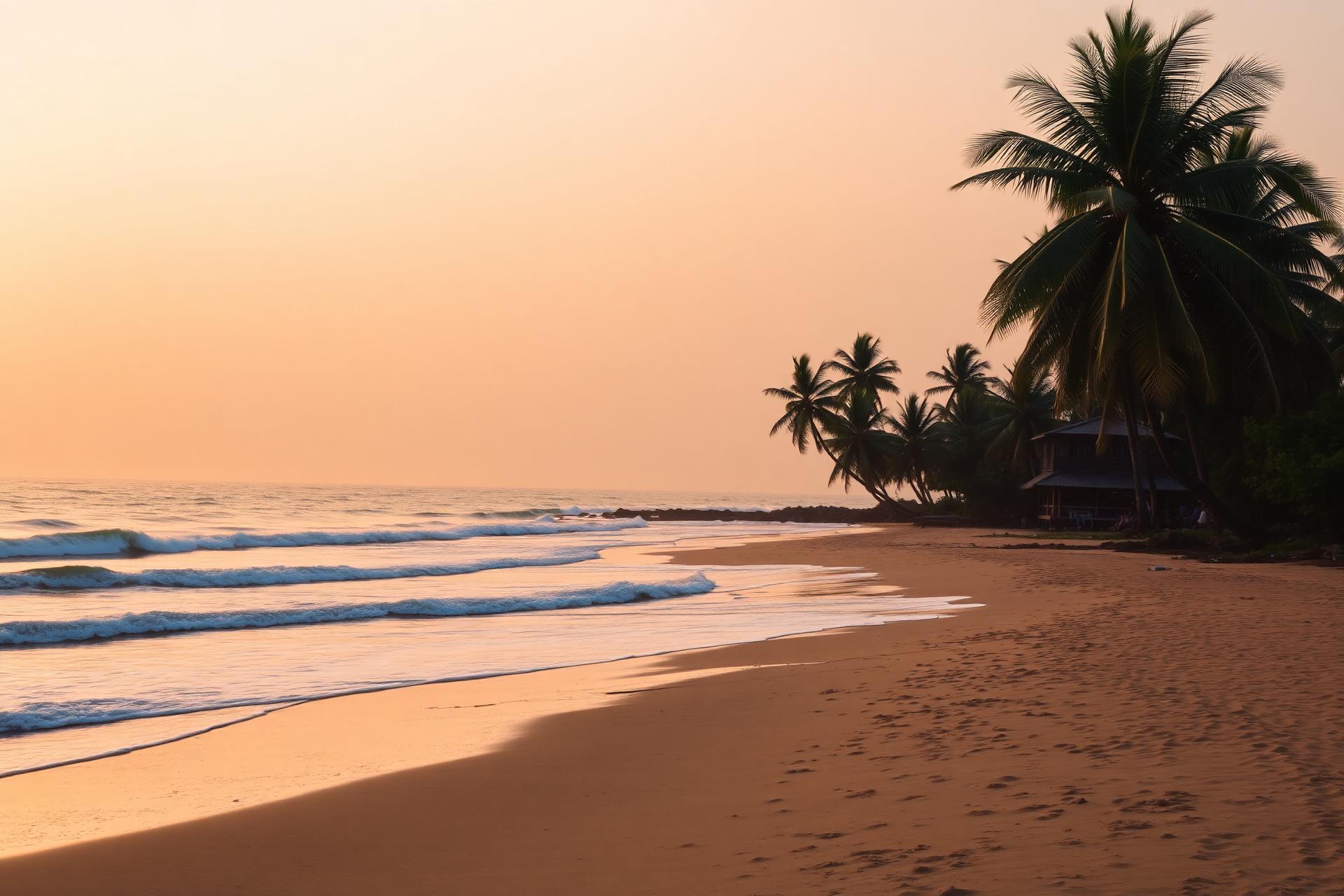 Sunset over Gokarna beach with palm trees